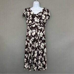 American Living Brown Floral Short Sleeve Fit & Flare Dress